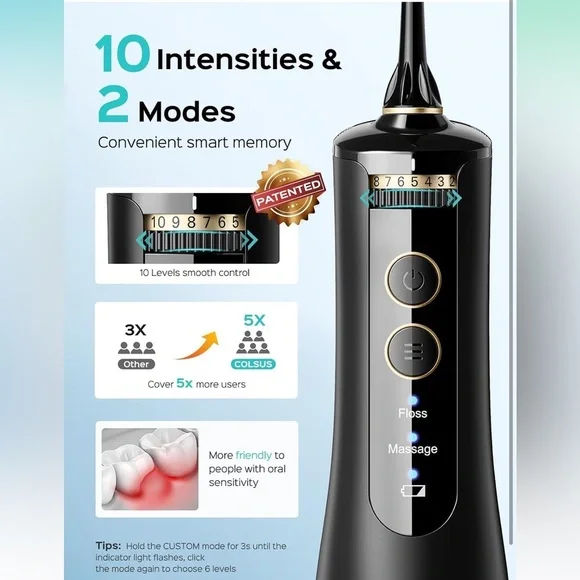 Black cordless flosser with Attachments - Picture 3 of 11